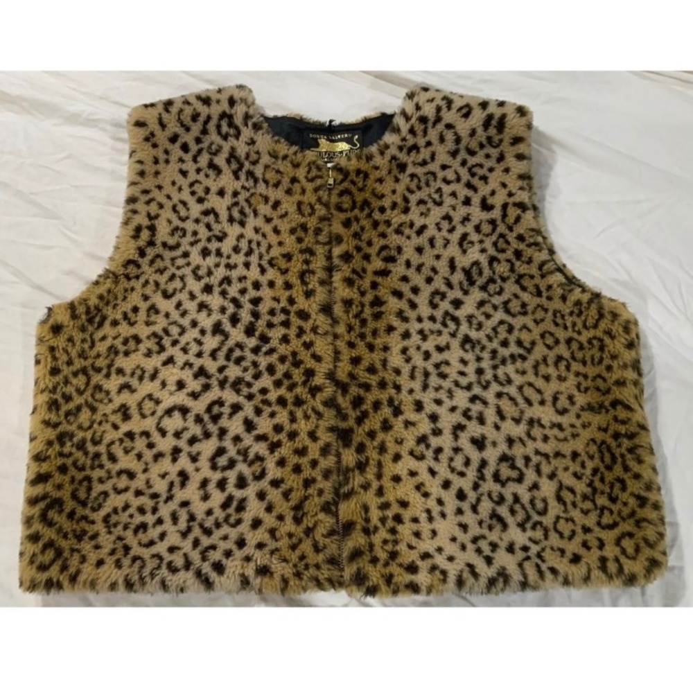 Donna Salyers Fabulous-Furs Mob Wife Leopard Faux Fur Vest Zip Streetwear L Y2K